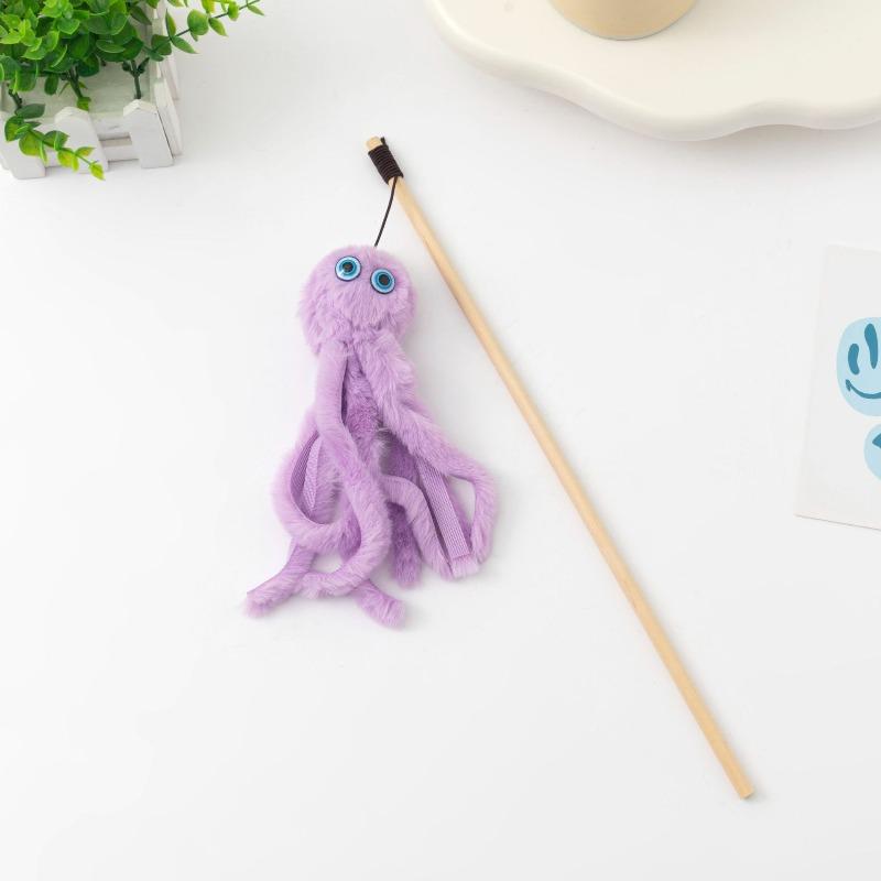 Игрушка для кошки Осьминог на палочке, Деревянная палочка, Плюш, Реалистичная кукла Осьминог, Игрушка для кошки фиолетовый