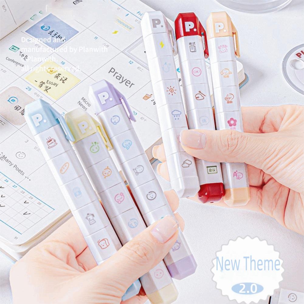 Cute Detachable Arrival Cute To Do List Journal Stamp Multi-Head Portable Diary Seal Seal Pen School Stationery