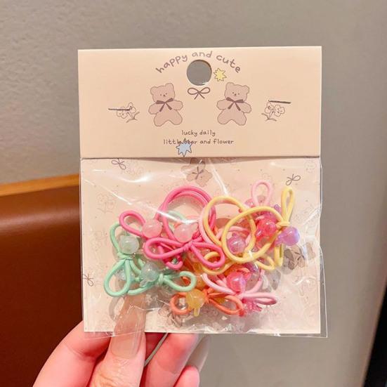 10Pcs Hair Ropes High Elasticity Imitation Pearl Decor Bow Shape Hair