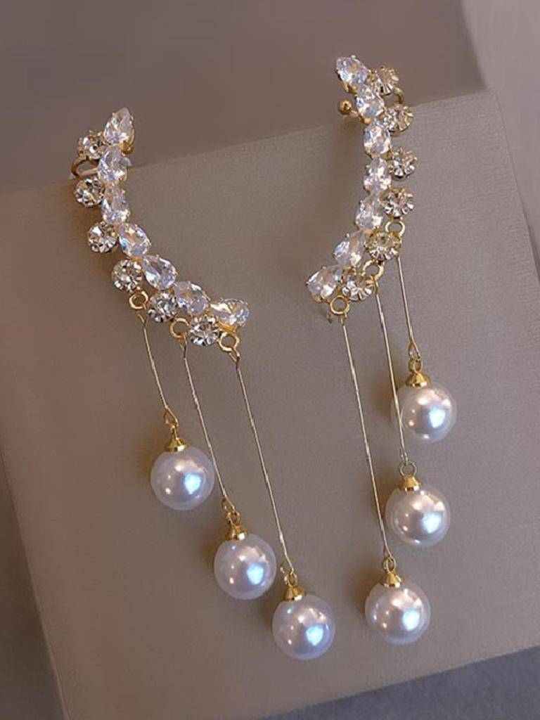 2 pieces of women's European and American trendy pearl tassel earrings, outdoor travel, carnival, party, holiday dressing gifts