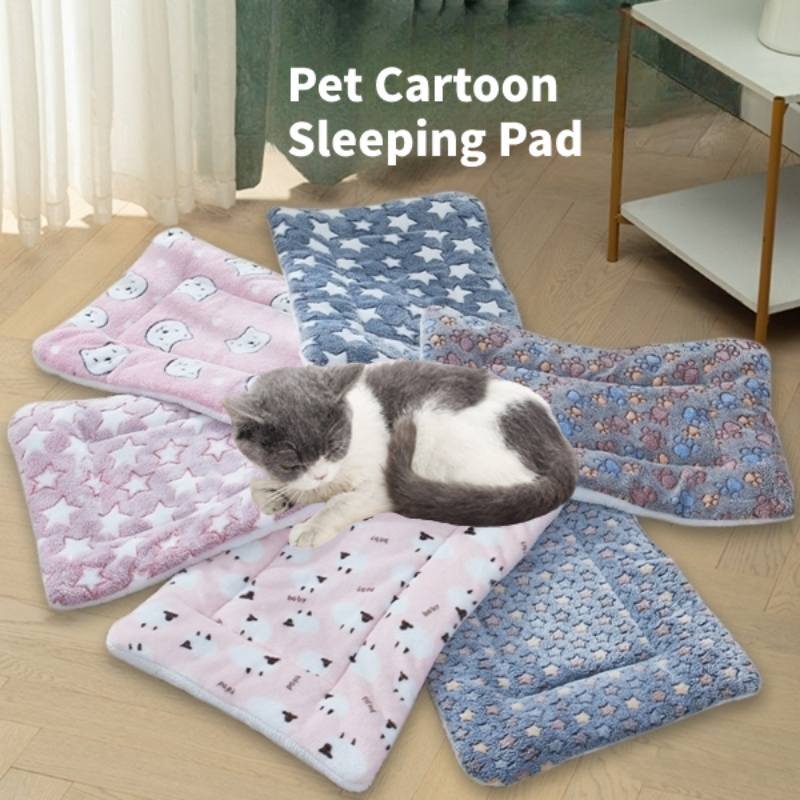 Blanket Warm Pet Pad Beds Cartoon Pattern Antislip Cats Dogs House Lamb Fleece