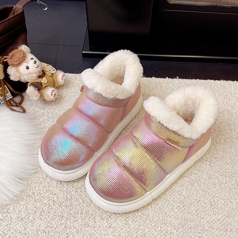Cotton Slippers Bag Heel Women's Winter Shoes and Boots Outer Wear Leather Waterproof Non-slip Velvet Snow Boots Hairy Shoes Women's Outer Wear