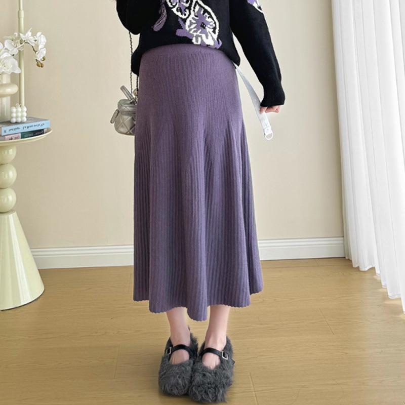 

Модный осенне-зимний комплект-двойка для беременных: Высококлассный свитер и юбка миди - Стройнящий, стильный наряд для беременных 2XL