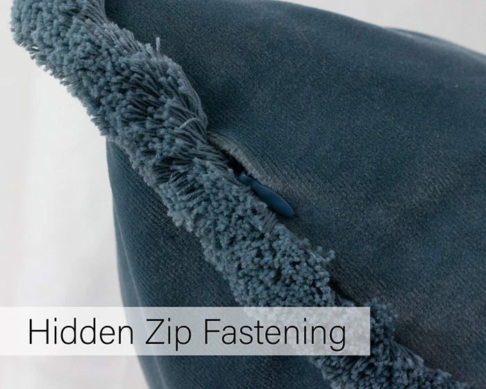 Housse de coussin - PAOLETTI - Freya - 45x45cm - Duck Egg Blau - Bords à franges en coton