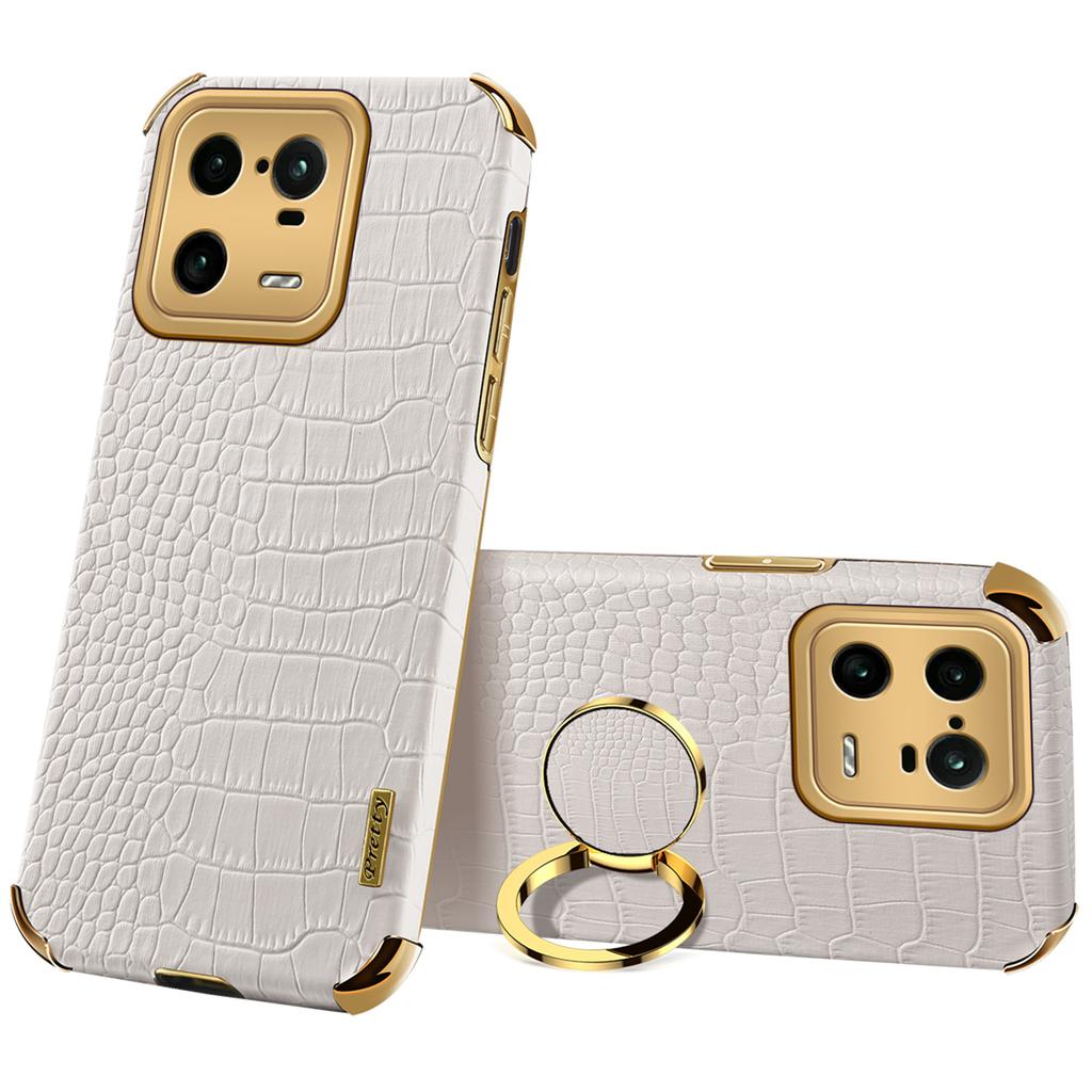 Pro Xiaomi 13 Pro 5G Prstenový stojánek Elektroplating Pouzdro na telefon Dobře chráněný Krokodýlí textura PU kůže Potažený TPU kryt