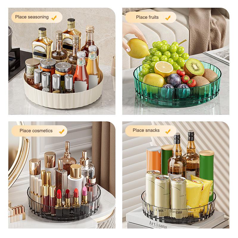 1Pc 360° Rotating Desktop Storage Spice Rack Large Capacity Condiments Organizer for Kitchen Bathroom Cosmetic Perfume Box