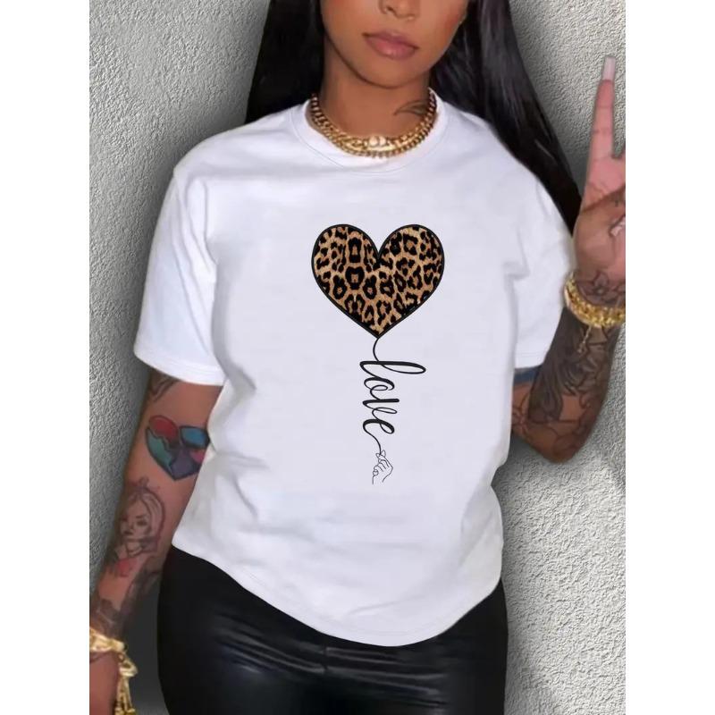 Women's Short Sleeved Valentine's Day Love 3D Printed Simple and Personalized Round Neck T-shirt