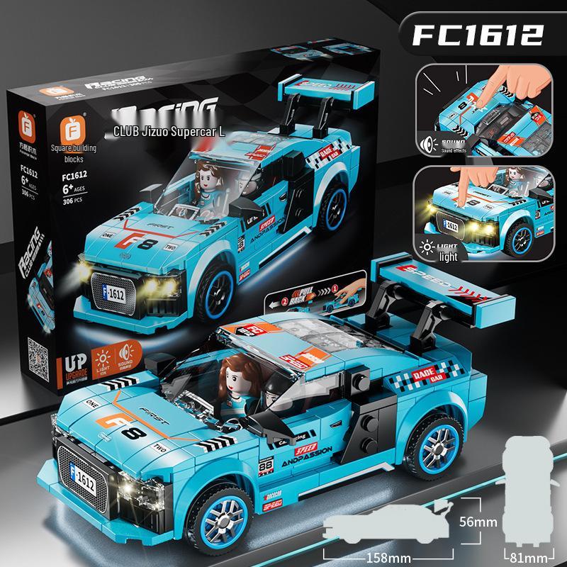 

Fangcheng 1609 Совместимая с Lego модель суперкара с инерционным механизмом для гонок со звуком и светом, строительные блоки.