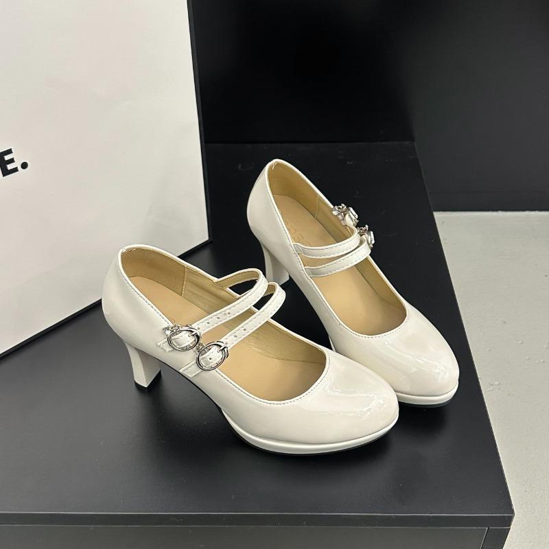 Designer Thick Heel Women Mary Jane Shoes Concise Shallow Belt Buckle Shoes Spring Ladies Outdoor Elegant Dress Dancing Pumps