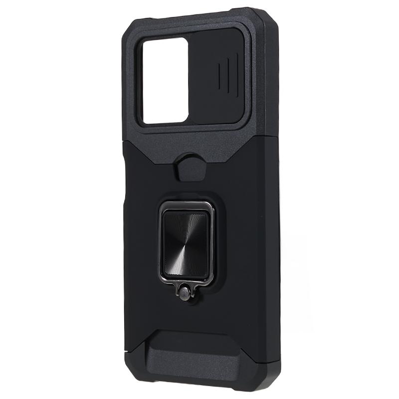 For Xiaomi Redmi Note 12 4G PC+TPU Kickstand Case Slide Lens Protection Phone Cover with Card Holder