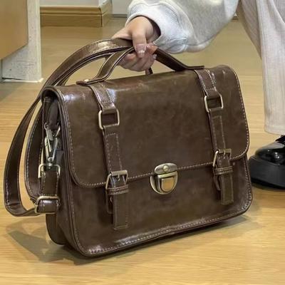 Student Schoolbag Backpack Retro Buckle Mailman Bag College Style Class Bag Commuter Briefcase Crossbody