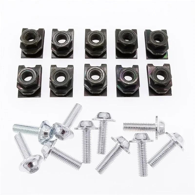 10 Pcs Aluminum Alloy Screw Bolt and U Type Clips with Nut M5 5mm for Motorcycle Scooter ATV Moped