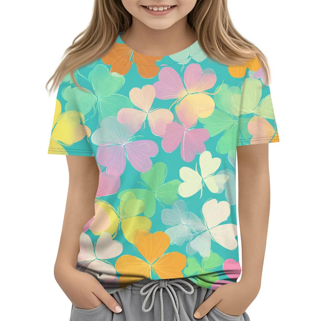 Children's Printed Round Neck Short Sleeved Casual T-shirt