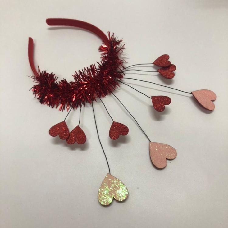 Valentines Day Glitter Tinsel Hair Hoop Red Sequin Heart Headband Party Hairband