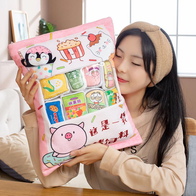 Coussin Peluche Pudding – 8 Mini Peluches à L'intérieur, Fermeture éclair, Doux, 45x35 Cm, Pour Chambre, Cadeau Créatif