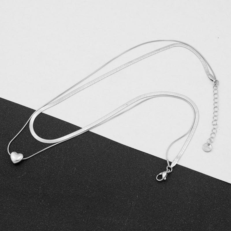 Unique Heart Pendent Necklace Double Layered Pendant Choker Stainless Steel Chain Choker Perfect for Fashionable Ladies