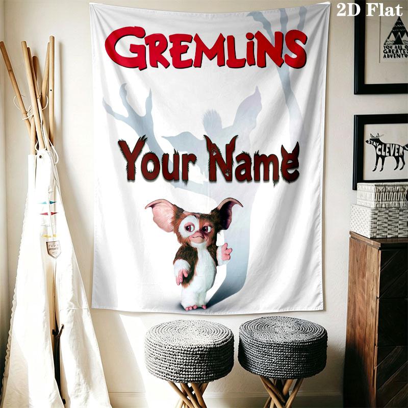 Gremlins Gizmo Custom Name Wall Tapestry Aesthetic Wall Hanging Printed Fabric Blanket Decorative Tapestries for Bedroom Living Room Home Decor