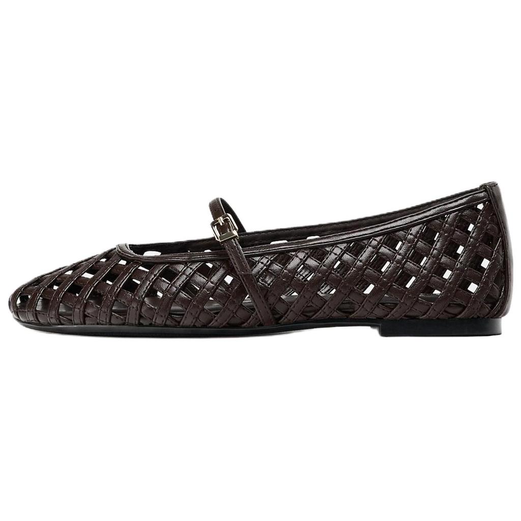 Zara Lightweight Vintage Studded Strap Leather Round-Toe Casual Shoes Women Shoes Brown 13554510700