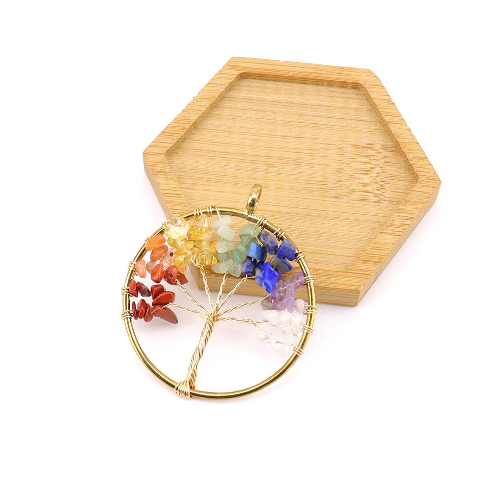 Seven-Color Natural Crystal Tree of Life Necklace Pendant with Crushed Stone, N737