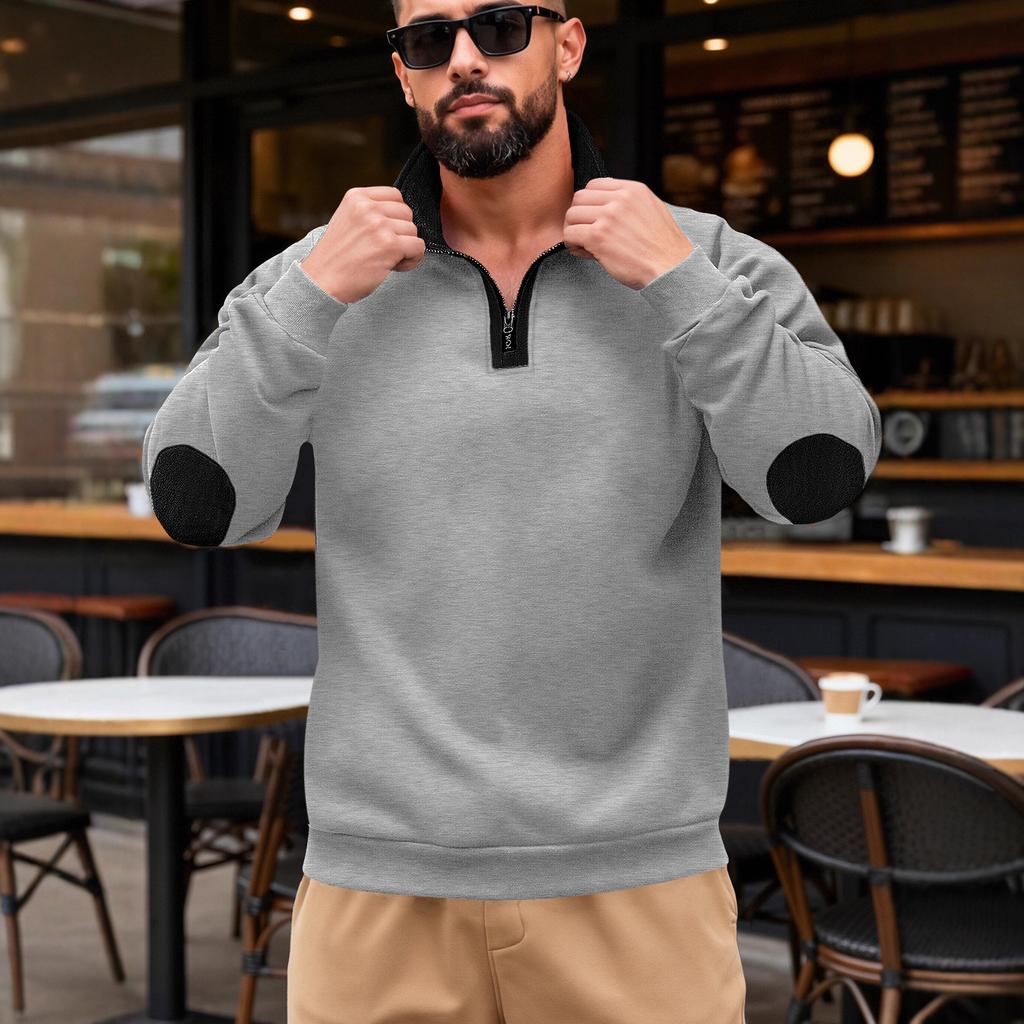 Men's Fleece Sweatshirt Long Sleeve Pullover Quarter Zipper Up Stand Collar Winter Fall Sweat Shirts Turtleneck Pullover Mock Neck Henley Tops for Men