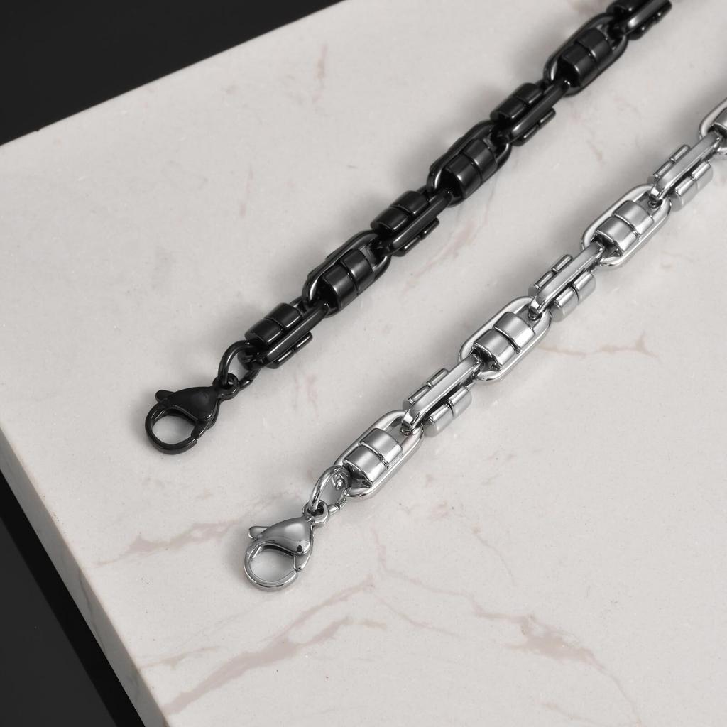 Vnox Black Round Byzantine Link Chain Bracelets, Stylish 2026 New Stainless Steel Wristband, Handmade Punk Rock Jewelry