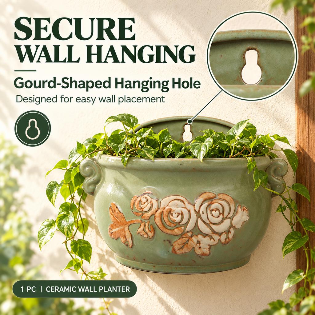 Vintage Kiln-Changed Glaze Ceramic Wall Hanging Planter