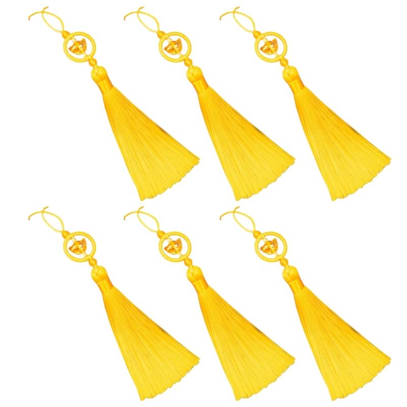 Set of 6Pcs 10cm Lucky Tassels Keychain Holder Wealth Symbol Polyester Fringe for Bag Decoration Jewelry Making