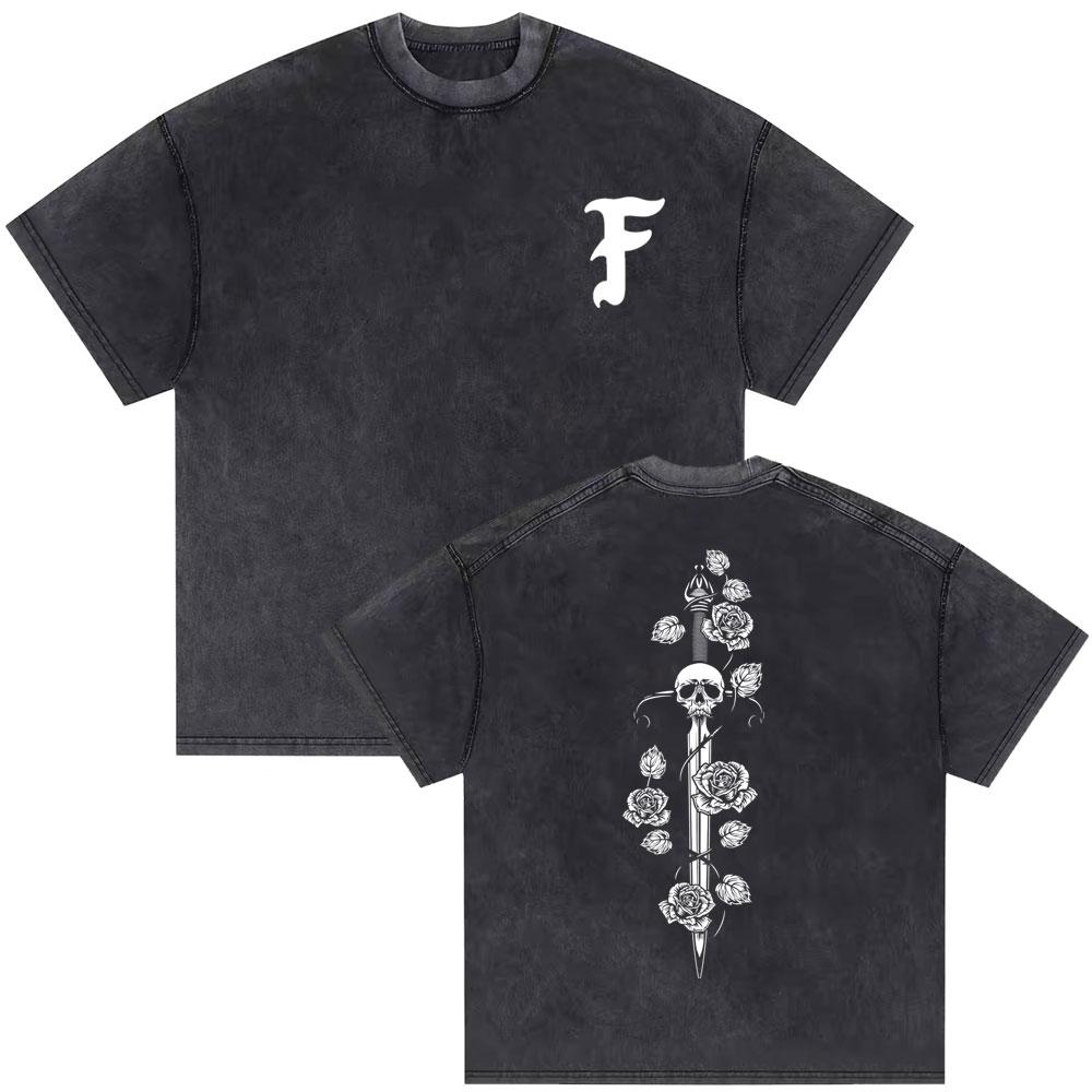 Washed Vintage Forward Observations Group Tshirt Skeleton Graphic Tees Mens Cotton Oversized Tshirt Male Gothic Punk T Shirts