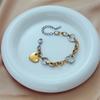 Stainless Steel Bicolor Thick Chain Bracelet for Women Couple Love Heart Geometric Jewelry Gift
