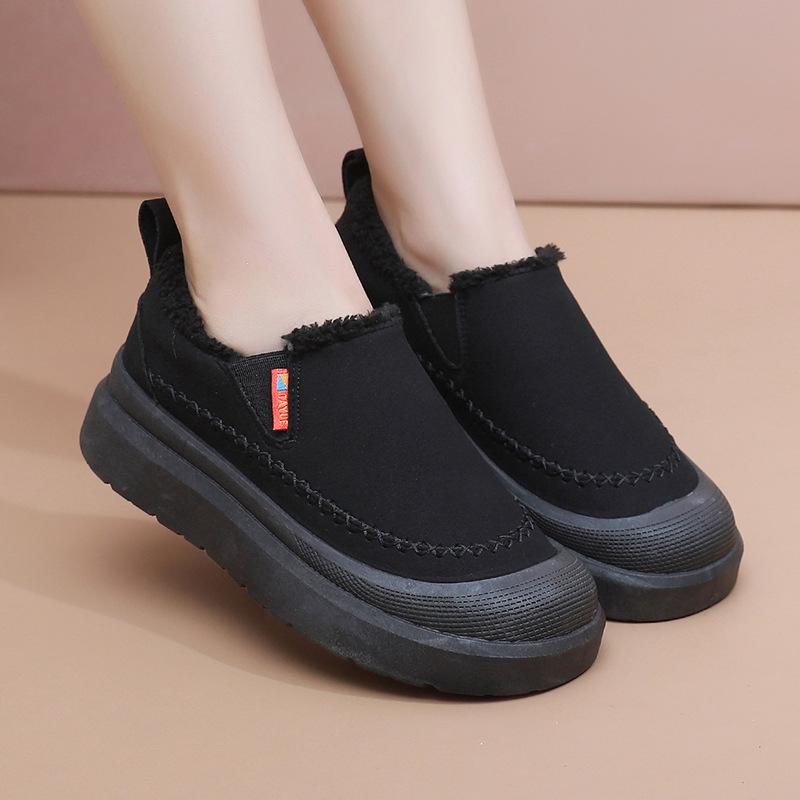 Women's Large Size Thick Sole Winter Warm Fur One Snow Boots Thickened Lined Ankle Boots Non-slip Hiking Sports Cotton Boots