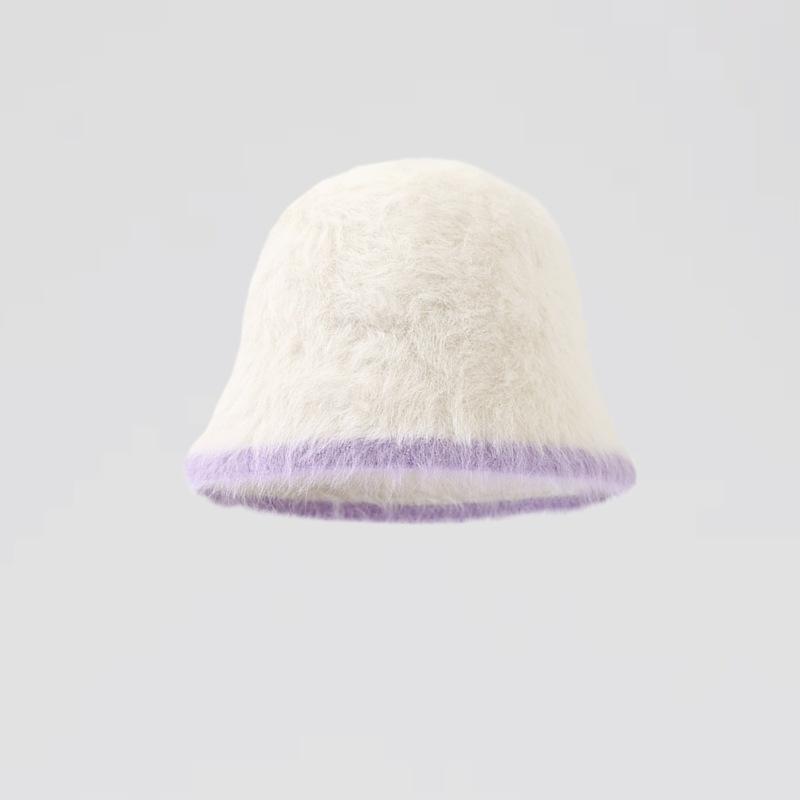 Hatt Dammode Höst och Vinter Ny Bucket Hat Koreansk Stil Färgmatchande Åldersreducerande Kaninhår Fiskarhatt Mångsidig Varm Plyschhatt