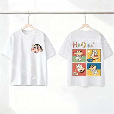 Summer Kids Clothes Anime Colour Tops Crayons Shin-chan Children Front Back Print T Shirt Kawaii Boy Girl Short Sleeve Tee Shirt