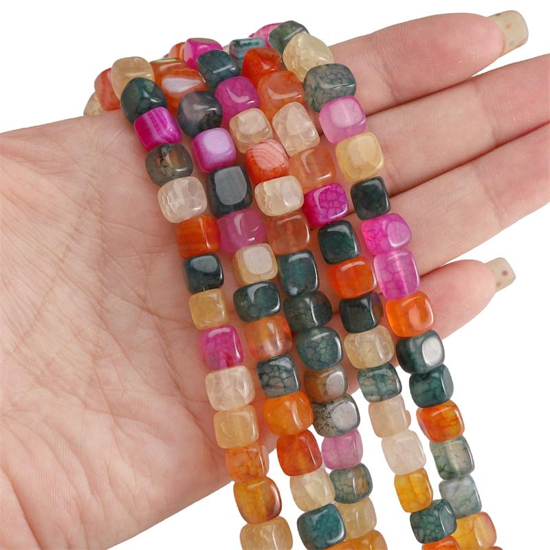 

1 полоска / мешок Цветные натуральные квадратные бусины из агата DIY браслет ожерелье серьги ювелирные аксессуары 8mm 1str/bag