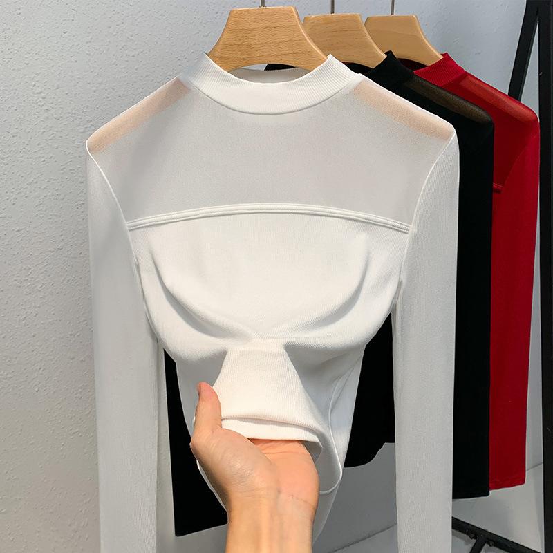 Stand-collar Base Shirt for Women New Women's Mesh Fashionable Shirt Thin Inner Tights