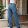 Jeans Casuales Rectos para Mujer con Botones Laterales para Uso Diario y Salidas