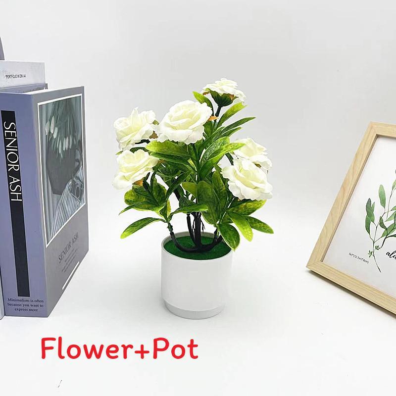 

Flower Rose Plastic Fake Potted Plant Bonsai For Tabletop Decor And Use Event White