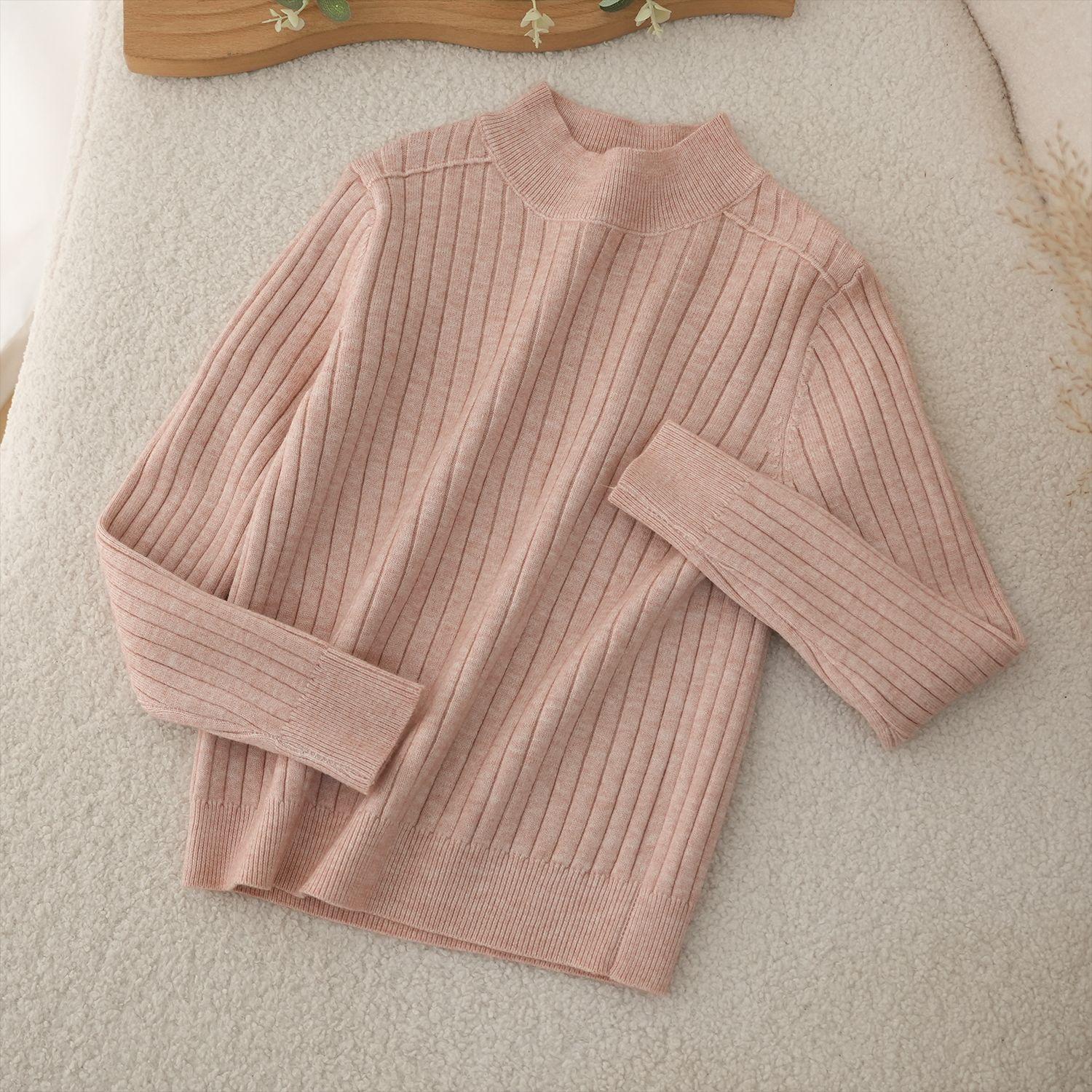 

Милый вязаный свитер для девочек с высоким воротником, повседневная одежда для подростков и детей, супермягкий универсальный пуловер, модный базовый слой, нижнее белье 150cm розовый