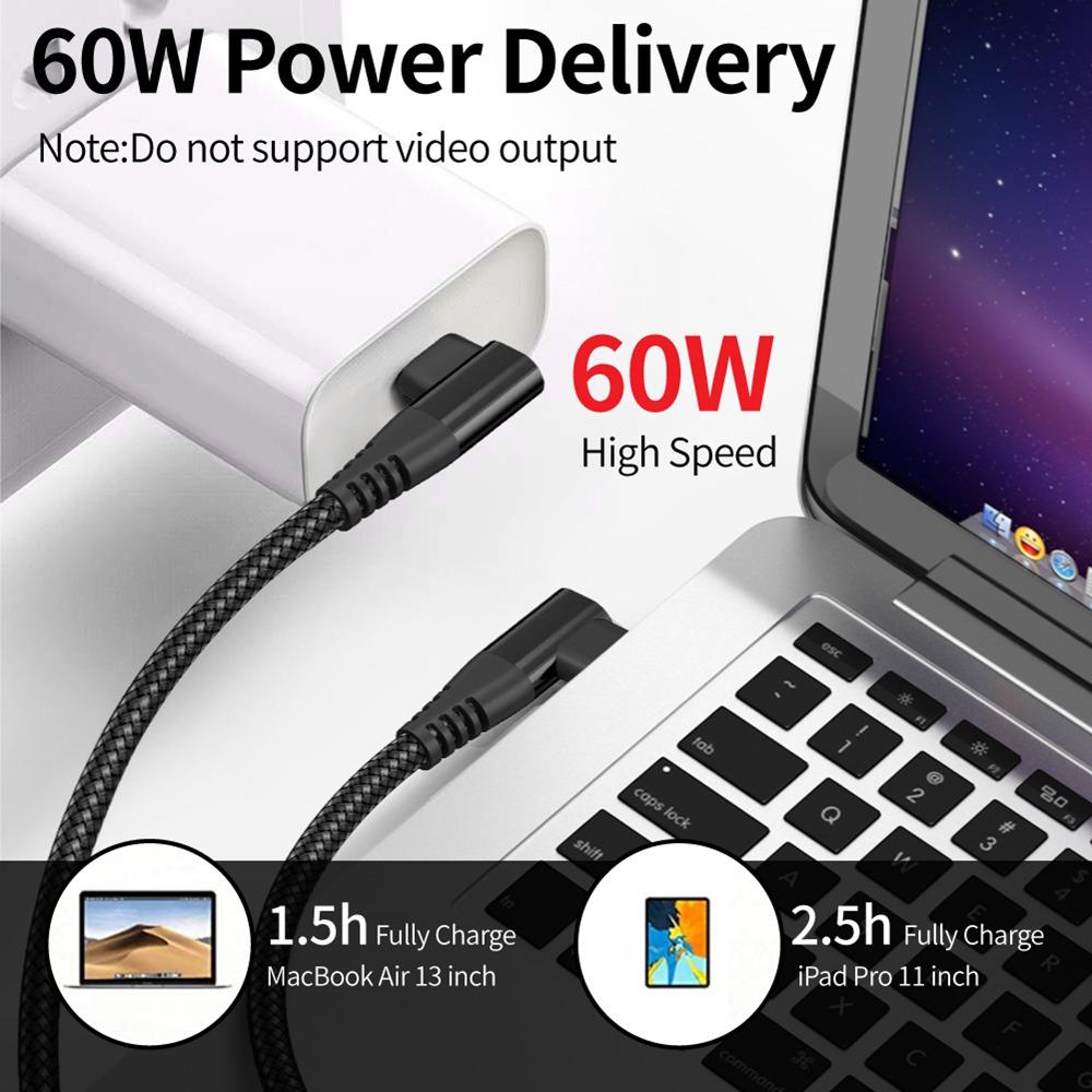 1PCS 60W USB Type C Cable 3A Fast Charging Wire Cord USB C Cable For Macbook Samsung Xiaomi  iPhone15 Elbow Cable For Game