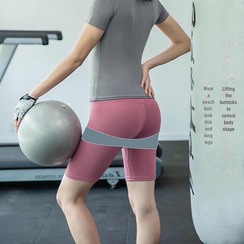 Women's High-Waist Peach Hip Yoga Shorts - Slim Fit, Elastic, 5-Point Sports Leggings