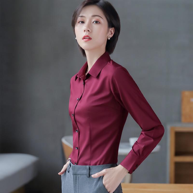 Women's Fleece-Lined Long-Sleeve Shirt: New Autumn/Winter Style, Thick & Warm Base Layer, Professional Formal Wear