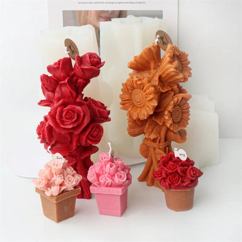 3D Lily Vase Candle Silicone Mold Rose Bouquet Cake Chocolate Silicone Mold Tulip Vase Candle Mold Christmas and New Year Gift