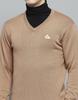 MONTE CARLO Mens Solid Khakhi V Neck Full Sleeve Pullover
