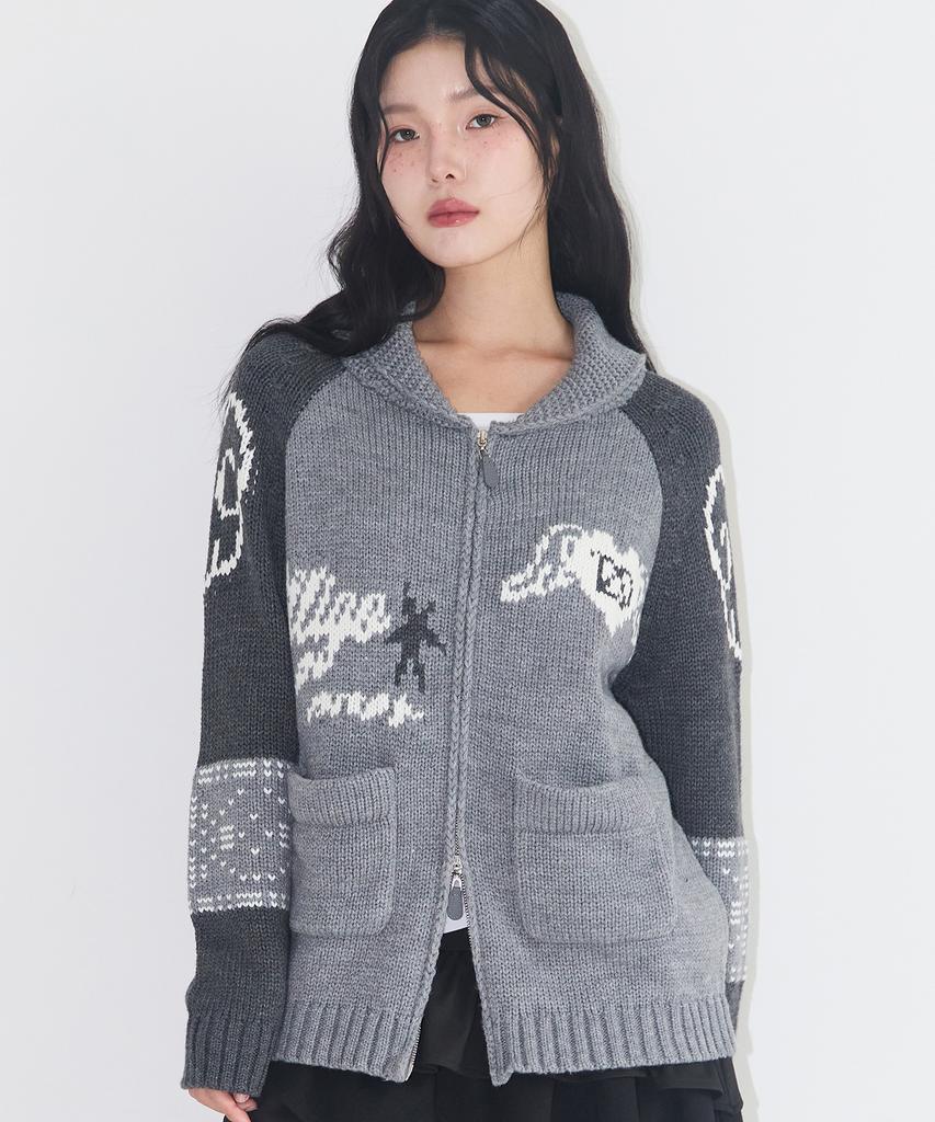 Illigo Angel Ring Cowichan Knit Zip-Up Grey