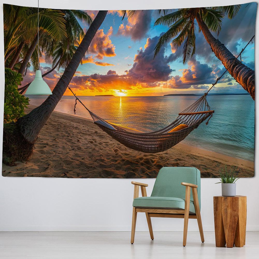 Beautiful Beach Coconut Tree Landscape Tapestry Polyester Fabric tapestry Wall Hanging Bohemian Wave Theme House Decoration