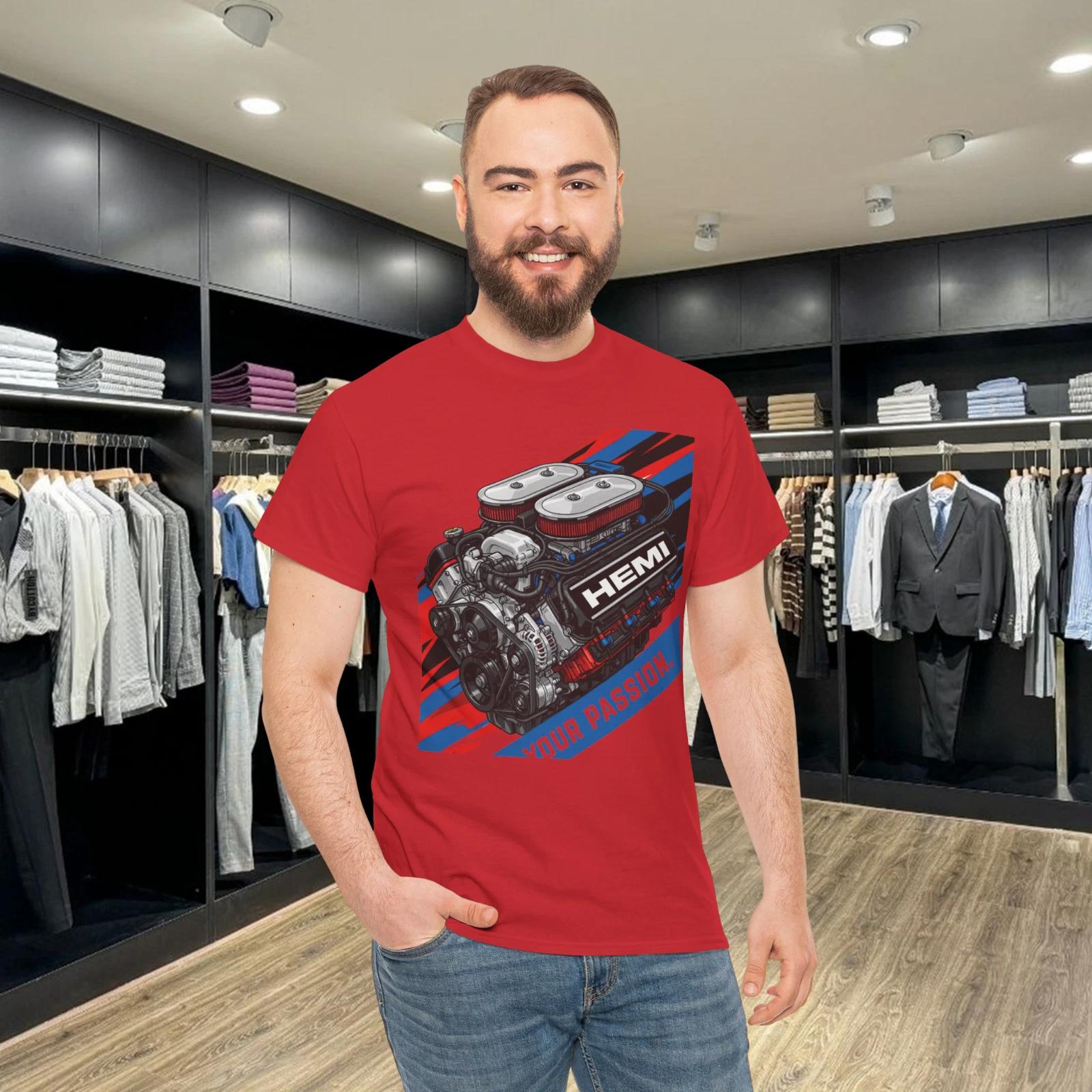 Fuel Your Passion Engine Graphic Retro Muscle Car Style Cotton T- Shirt 3XL