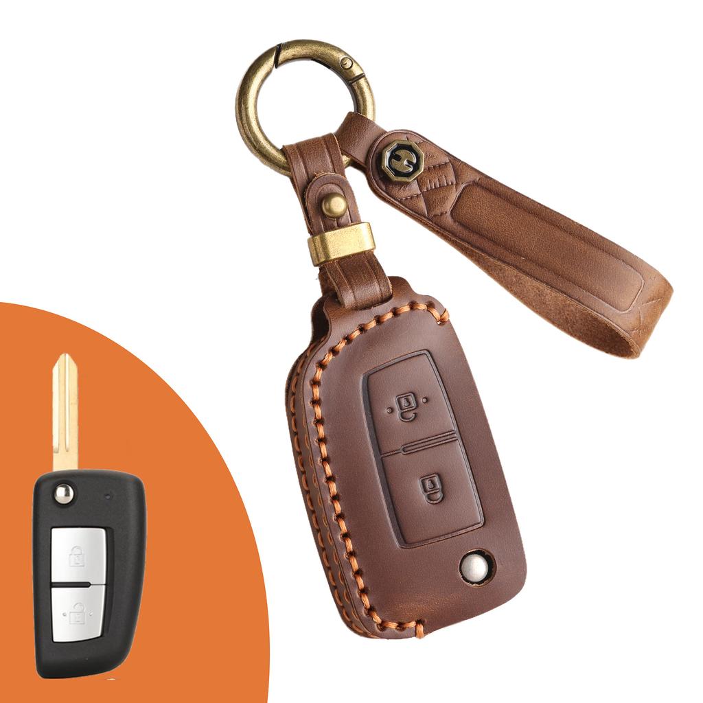 The key cover is suitable for Nissan folding key bag, genuine leather, handmade auto supplies.