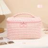 Plush Plaid Flip Makeup Bag for Women Large Capacity Cosmetic Bag Wash Bag Handeled Makeup Pouch Travel Cosmetic Organizer