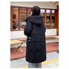Thickened Korean Bread Coat with Pockets; Fashionable Green Feather Cotton Coat with Hood and Long Design for Winter