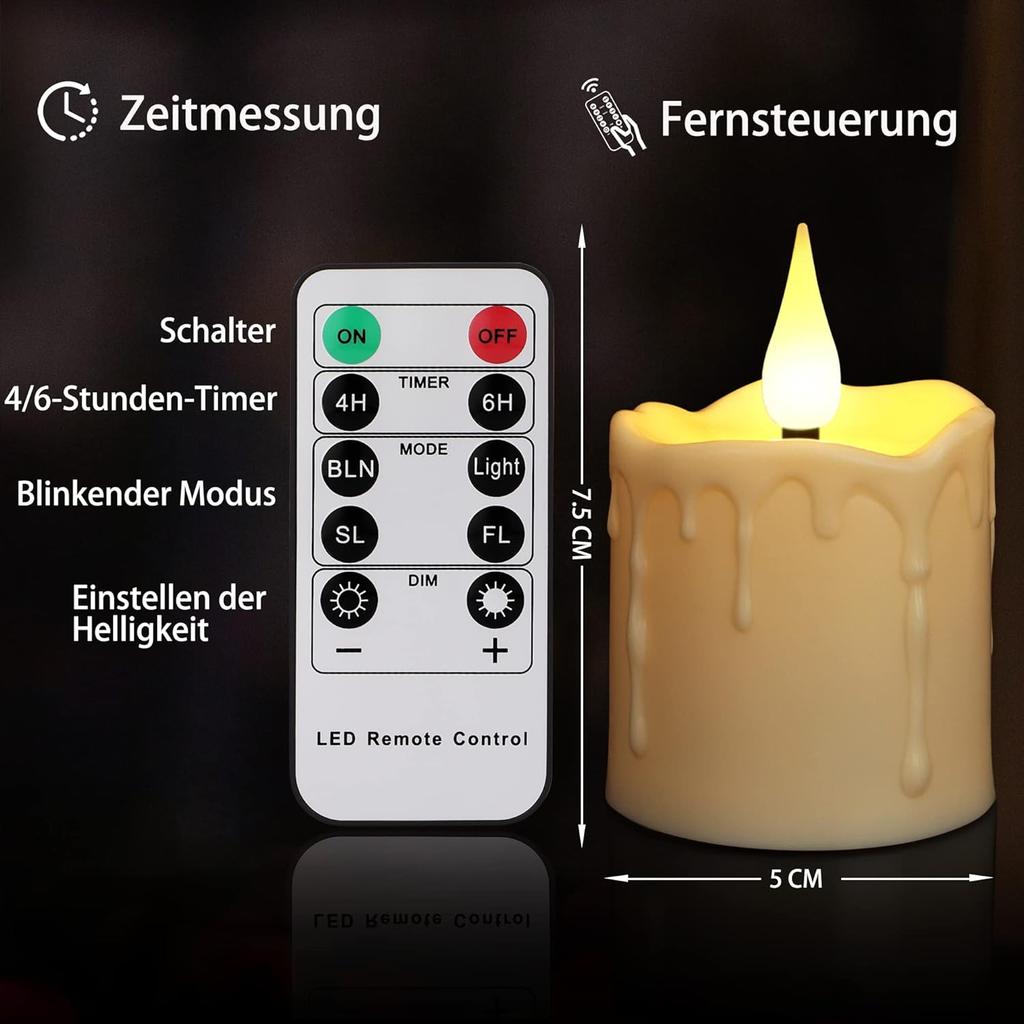 6 Pack USB-C Rechargeable LED Tea Light Candles , Waterproof Flameless Candle with Remote for Indoor and Outdoor