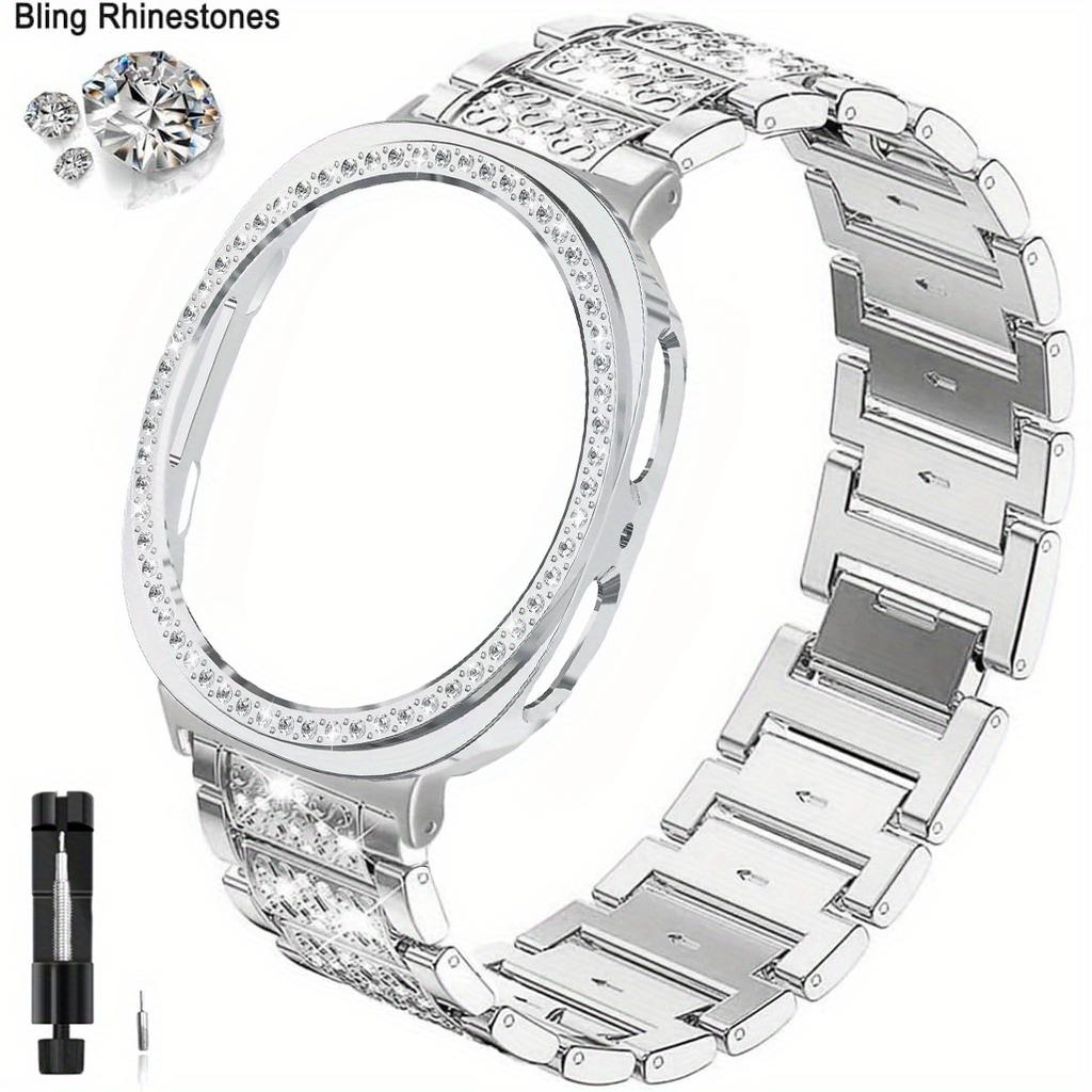 Rhinestone Bling Metal Watch Band + PC Protective Case For Samsung Galaxy Watch 8 44mm 40mm Business Watch Band